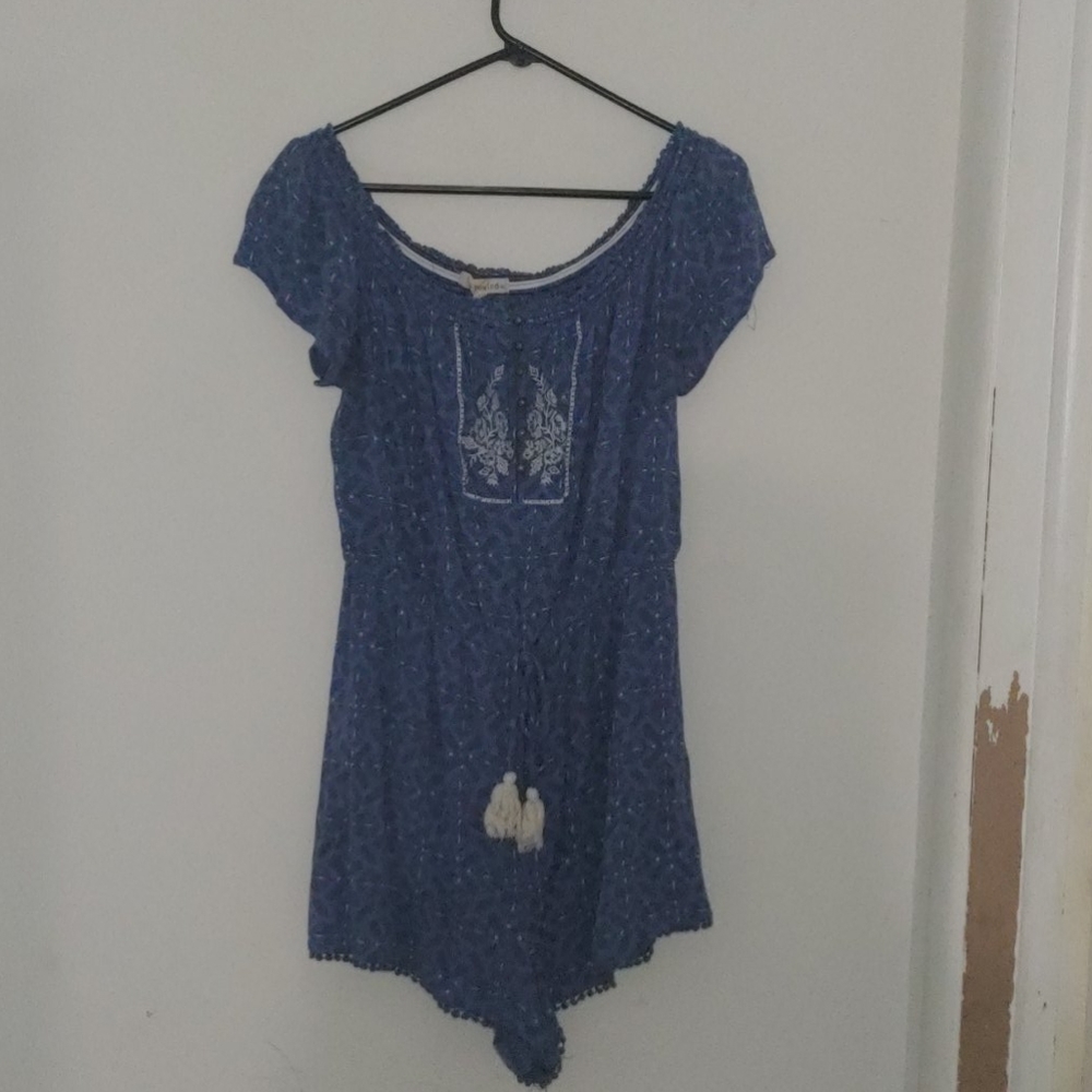 Blue floral print romper